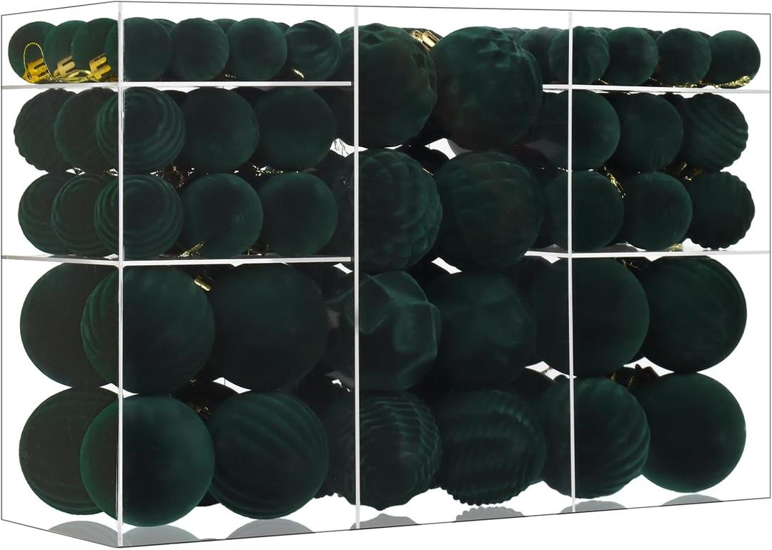 100 Pcs Christmas Velvet Balls Set, Christmas Balls Decorations, Flocked Hanging Ornaments for Xmas Tree Wedding Anniversary Party (Dark Green)