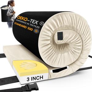 CYMULA Memory Foam Camping Mattress Pad, Sleeping Mat, Portable Roll Up Mattress for Adults, Camping Bed Pads for Sleepover, Car Bed with Travel Bag