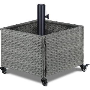 LEWIS&WAYNE Outdoor Umbrella Base with Fillable Planter Box Heavy Duty Patio Umbrella Stand with 4 Wheels Rolling Umbrella Holder for Outdoor Patio Deck Garden