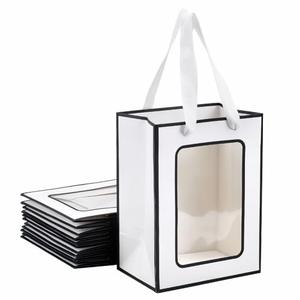 NBEADS 12 Pcs Kraft Paper Gift Bags with Clear Window, 7.9x5.9x4.1inch Paper Gift Tote Bags with Handles for Birthday Bridal Shower Festival Party, White Black