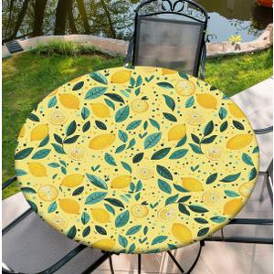 Waterproof Tablecloth with Elastic Tablecloth for Round Tables 36"-70" for Indoor Outdoor Patio Use, 36Inch, Lemon