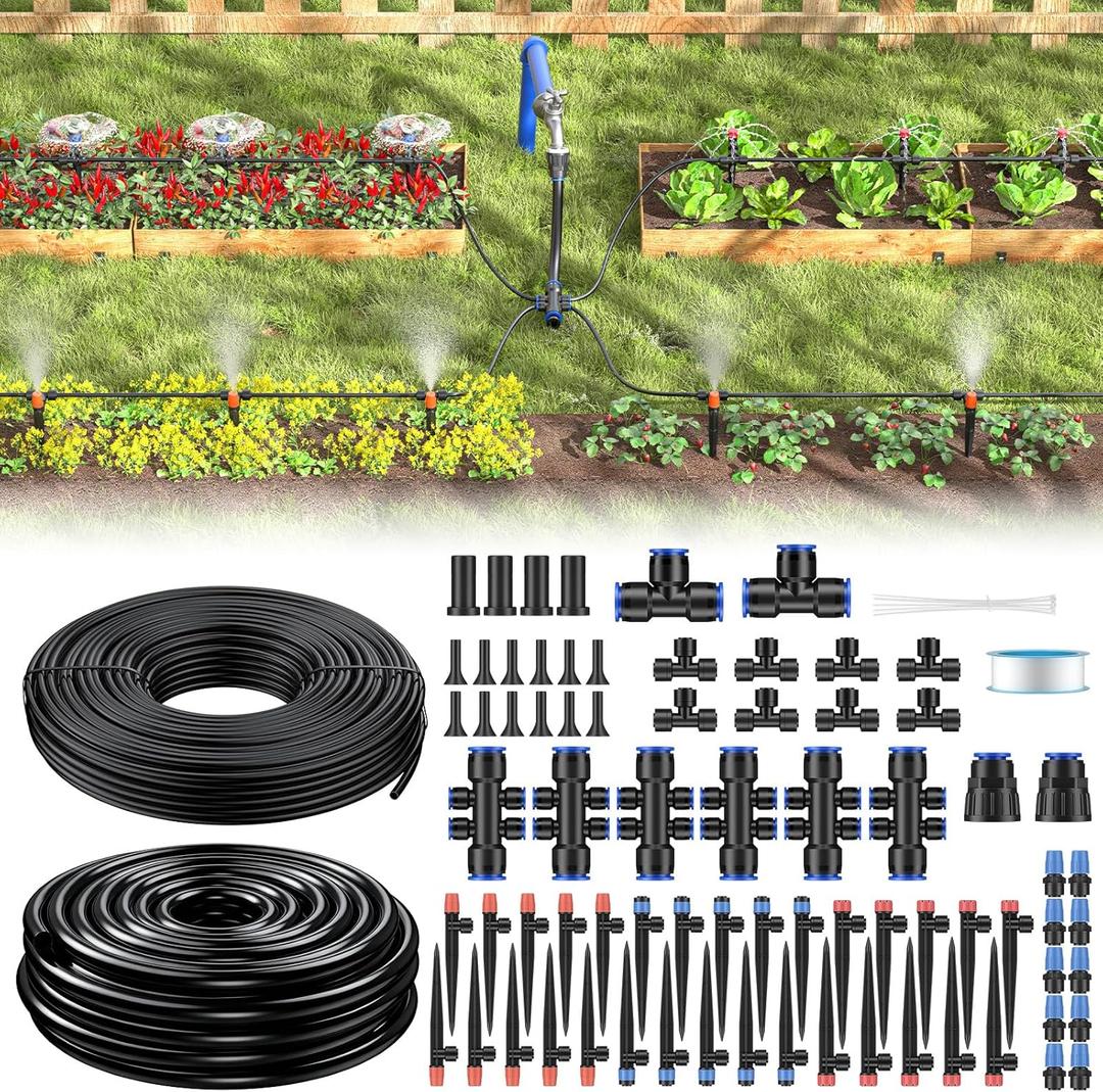 Pawfly 230 ft Quick Connect Drip Irrigation Kit, Drip Irrigation System for Garden Watering System with 1/2" (33 ft) & 1/4" (197 ft) Tubing and Accessories Garden Irrigation System for Greenhouse Lawn