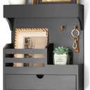Rebee Vision Modern Key Holder Wall Mount with Drawer Organizer - Pine Wood Mail and Key Organizer with 6 Keys Hooks and Floating Wall Shelf - Stylish Home Decor for Apartment (Black)