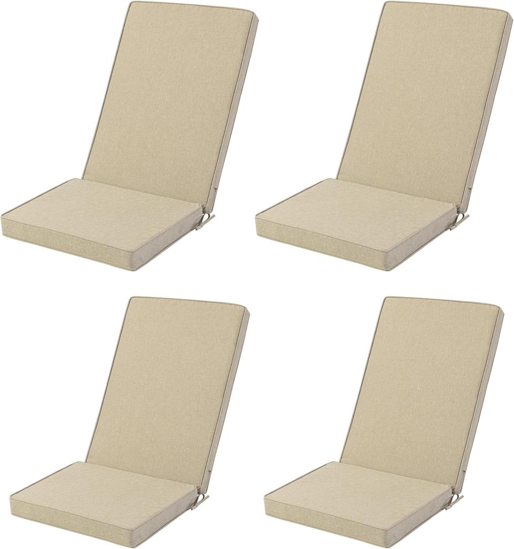 Adirondack Chair Cushions Set of 4 - Removable Covers, Water-Repellent & Fade-Resistant Faux Linen, Securing Straps, Non-Slip Bottom, Fit for Most Outdoor Adirondack & Rocking Chairs - Nature