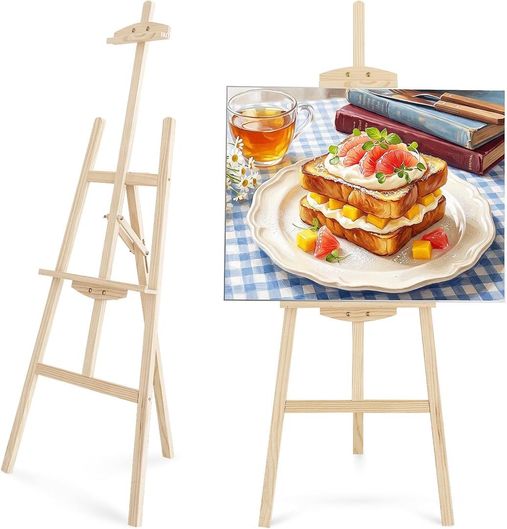 Pine Wood A-Frame Art Easel Stand, Floor Art Display Easel fits Most Canvas
