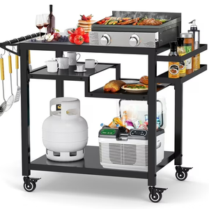 RAXSINYER Rolling Dining Table with Three-Shelf, Outdoor Grill Table&Cart, Garden Patio BBQ Kitchen Food Prep Cart, 20"x 32", Black RAXSINYER Rolling Dining Table with Three-Shelf, Outdoor Grill Table&Cart, Garden Patio BBQ Kitchen Food Prep Cart, 20"x 32", Black