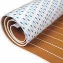 OCEANBROAD Self-Adhesive 96''x24'' Boat Flooring with 3M Adhesive Backing EVA Foam Boat Decking Faux Teak Marine Non-Slip Sheet for Jon Motor Boats Yacht Helm Pad Floor, Brown with White Seam Lines