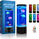 Jellyfish Lamp 12"-Black Minimalist Cylinder Table Lamp with 2 Large Jellyfish & 2 Fish,16 Color Changing LED,USB Powered,Remote Control,Jellyfish Light Lamp for Kids Christmas Gift