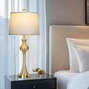Cinyirong 28.75" Gold Table Lamps for Living Room,Touch Lamps for Bedrooms Set of 2 - Nightstand Table Lamp with USB C+A, 3 Way Dimmable Bedside Lamps End Tables, Antique Brass