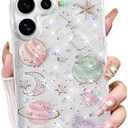 Changjia for Samsung Galaxy S25 Ultra Clear Glitter Case,Cute Bling Sparkle Planet Space Stars Moon Universe Pattern Soft TPU Silicone Shockproof Women Girls Protective Case for Galaxy S26 Ultra,Clear