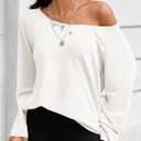 Fisoew Womens Off The Shoulder Tops Sweatshirts Lightweight Oversized Pullovers Long Sleeve Y2k Loose Fit Tunic Tops (White, L)