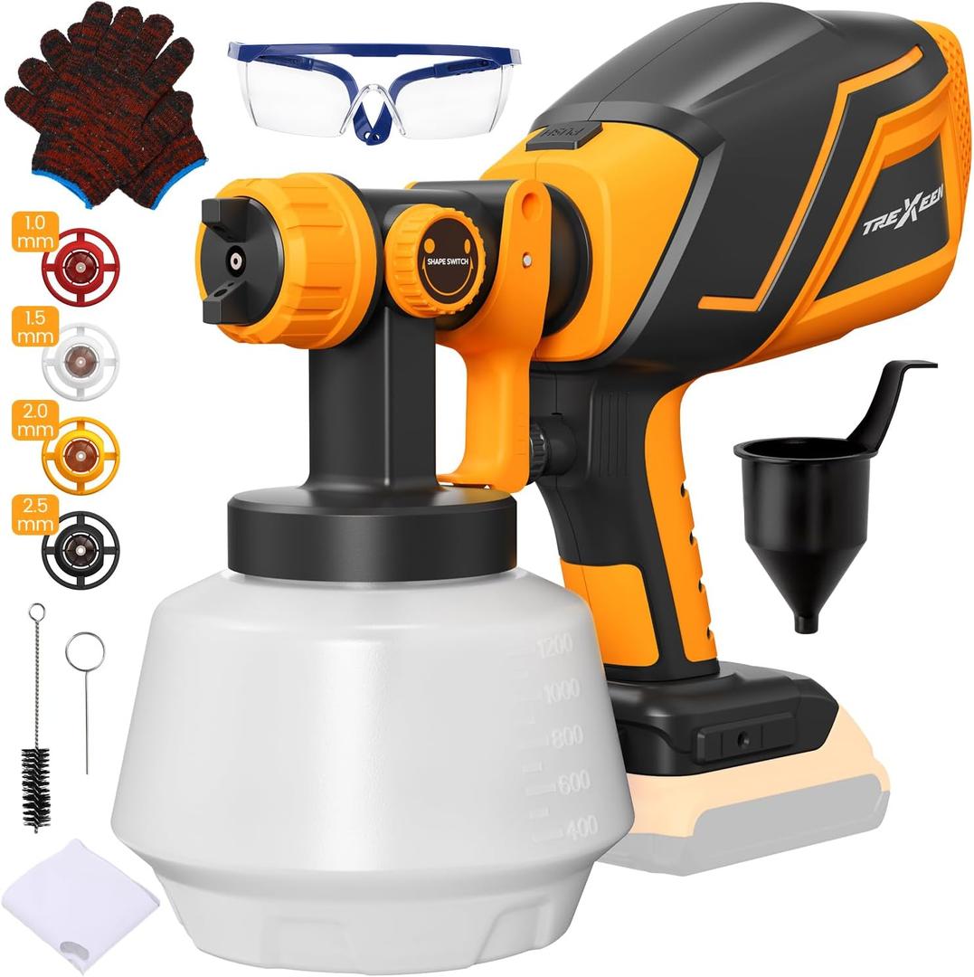 Cordless Paint Sprayer for Dw 20V MAX Battery, Electric Paint Sprayer with 1200ML,Easy to Clean,Adjustable Spray Modesfor Home Renovation and Car Painting(Battery Not Included)