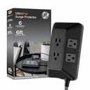 GE 6-Outlet Surge Protector, 6 Ft Braided Extension Cord Power Strip, Flat Plug, Adapter Spaced, Multi Plug Outlet Extender, for Home, School, and Office, 560J, Black - 70614