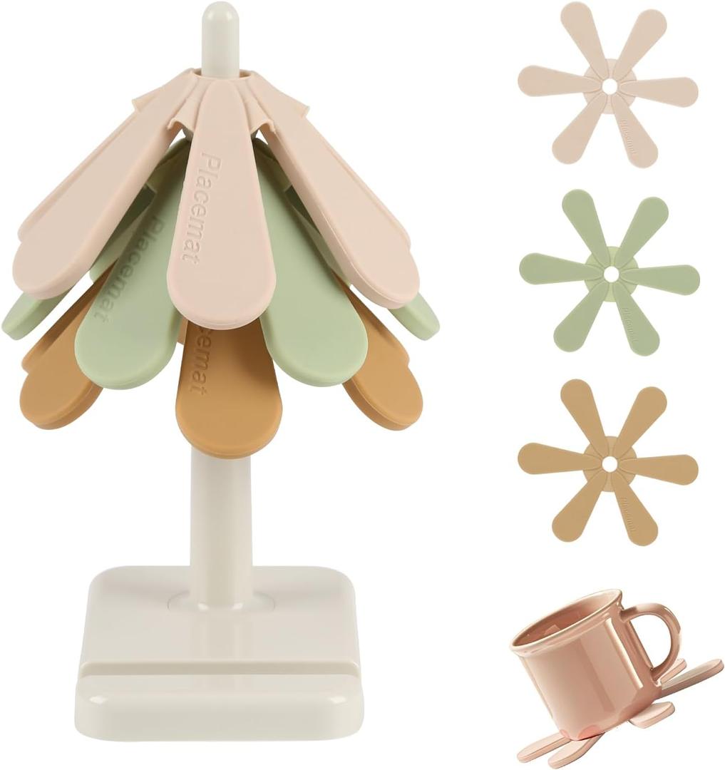 Easy to Clean Tree Coasters, Easy to Store Silicone Casters,Tree Trivet Set for Hot Pots and Pans, Trivets for Hot Dishes,Heat Resistance Trivets,Coaster for Desk (White)