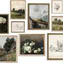 Vintage Wall Art French Country Wall Decor, Vintage Posters for Room Aesthetic Picture, Dark Green Antique European Landscape Flower Meadow Gallery Canvas Art Prints Painting for Bedroom Living Room, (9pcs)