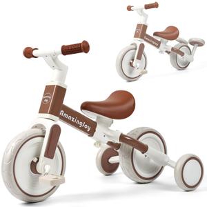 4 in 1 Toddler Tricycle for 2-5 Year Olds Kids Trike 3 Year Old Tricycle Toddlers Boys Girls Gift Trike Toddler Tricycle 1-3 Kids Trikes 3-5 Removable Pedal Adjustable Seat Brown