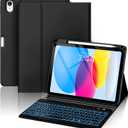 BLUTLOTUS for iPad 11th A16 10th Generation Case with Keyboard - 7 Colors Backlit Wireless Detachable Folio Keyboard Cover with Pencil Holder for iPad 11'' A16 2025 10th Gen 10.9 Inch 2022 (Black)