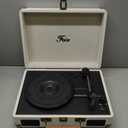 Vinyl Record Player Bluetooth with Speakers 3 Speed Portable Turntable Suitcase Built in 2 Speakers RCA Line Out AUX Headphone Jack PC Recorder-White