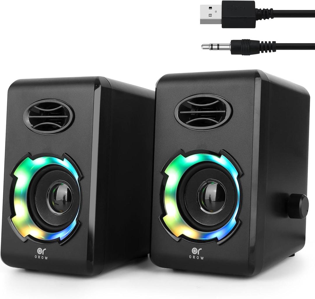 OROW Computer Speakers, USB Powered Desktop Speakers with 6 Light Modes, Bluetooth 5.0&3.5mm AUX Speaker, RGB Gaming Speakers for PC/Monitor (Black)