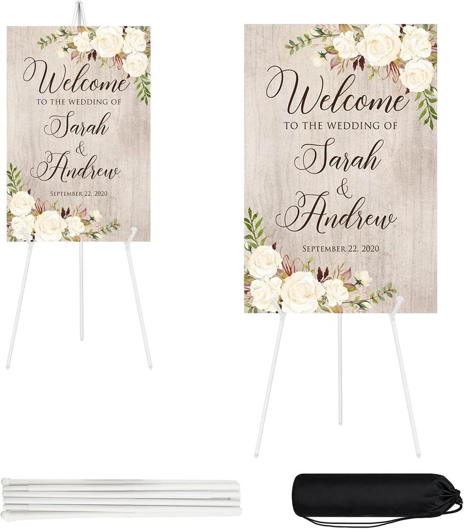JEAWIWI 2PCS White Easel Stand for Wedding Sign Stand, 66 Inch Lightweight Adjustable Art Poster Stands for Display, Wedding Welcome Sign, White Metal Display Easel with Portable Bag