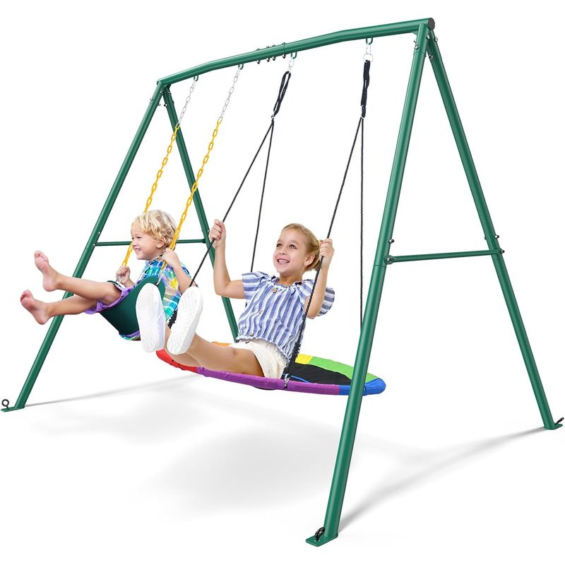 Trekassy 440lbs 2 Seat Swing Sets for Backyard, 1 Saucer