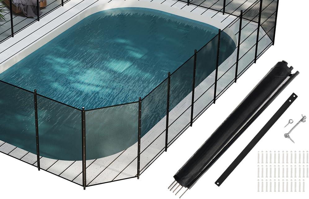 4108FT, 350GMS Teslin Mesh Pool Safety Fence, Stainless Steel Feet, Triple Stitching Craftsmanship, Protecting Children and Pets, Black