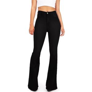 KDF High Waisted Flare Jeans for Women Bell Bottom Jeans with Belt for Women Stretch Wide Leg Jeans (18, Black)
