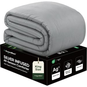 Cooling All-Season Down Alternative Comforter, Silver-Treated Lightweight Duvet Insert, Cool-to-The-Touch Bamboo Comforter, 100% Bamboo Viscose Outer Cover - Gray, King