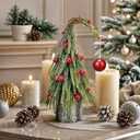 12 Inch Whimsical Curved Christmas Tree with Red Berries  1ft Mini Christmas Tree for Tabletop Whimsical Christmas Decor for Home Indoor, Office Desk & Holiday Table Centerpieces