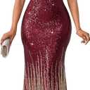 Cololura Women Sexy Sequin One Shoulder Mermaid Formal Party Cocktail Gowns Bodycon Evening Maxi Dress, Size XL