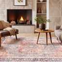 Kokia 8x10 Area Rugs for Living Room, Machine Washable Non Slip Vintage Boho Rugs, Low Pile Distressed Medallion Print Rug for Bedroom, Dining Room Brick Red 8 x 10 (Brick/Indigo/Pale Gold/Elephant)