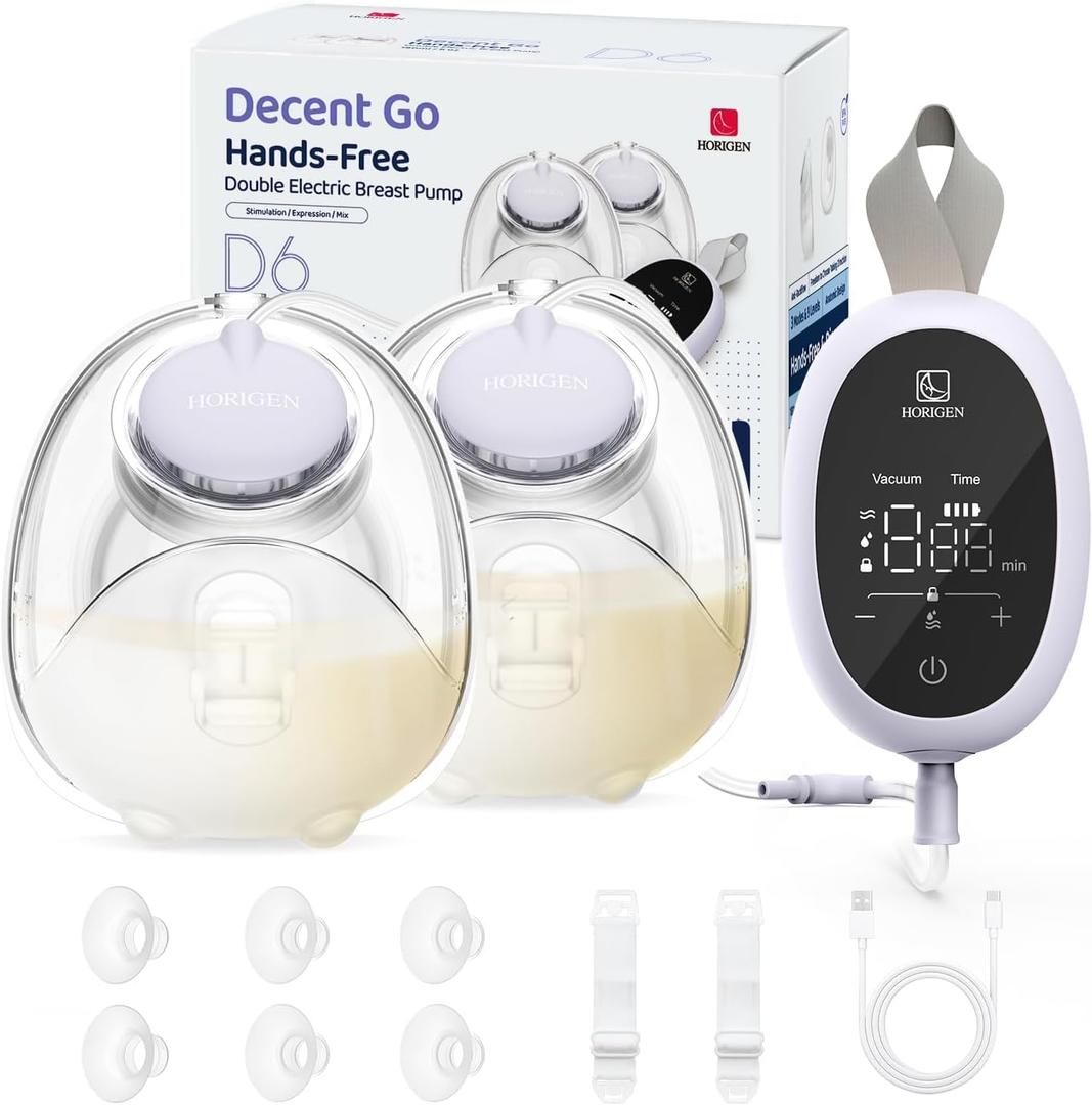 Breast Pump D6, Ultra-Lightweight Hands Free Wearable Breast Pump with Upgraded Leak-Proof Double-Seal Flange, Electric Breastfeeding Pump 3 Modes | 9 Levels, 3 Fine-Tuned Rhythms, 15/17/19/21/25mm