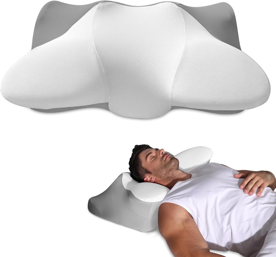 ofwaterstroll Extra High Loft Cervical Pillow, for Broad Shoulders, Firm Support Design (24.41"L x 14.96"W x 6.29"H, White-gray)