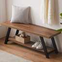 LVB Industrial Entryway Bench, Wood and Metal Storage Bench for Living Dining Room, Farmhouse Indoor Entry Way Shoe Benches Seat, Rustic Oak, 47 Inch Long, 47W x 14.17D x 18.11H Inch
