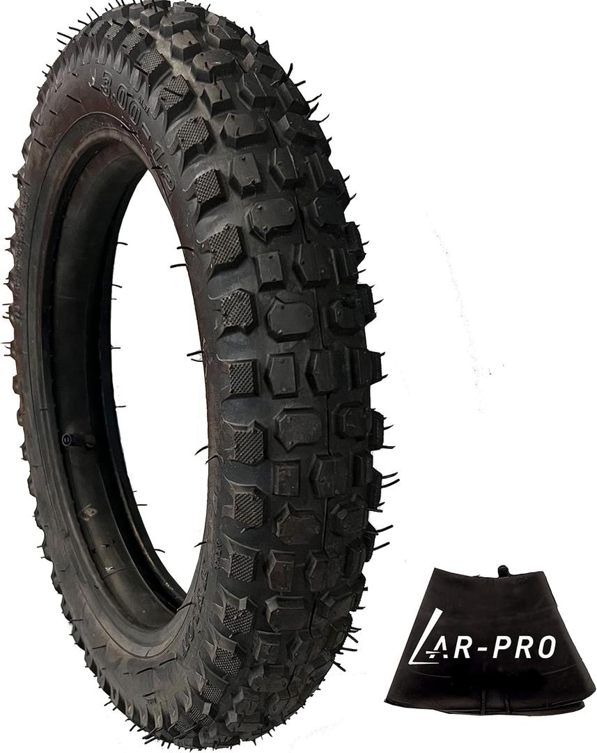 (1 Set) 3.00-12 Dirt Bike Tire and Inner Tube Set - Universal Replacement 80/200-12 Knobby Motocross Bike Tire and Tube for Honda CRF70F/XR70, Yamaha TTR 90, and More - With Vulcanized TR87 Valve Stem