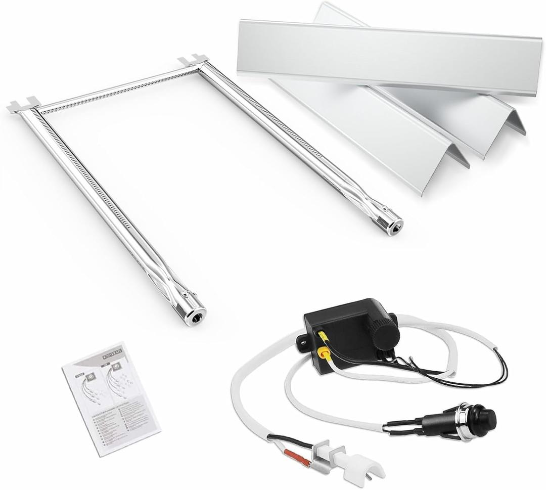 Uniflasy 7635 Flavorizer Bars,69785 Grill Burner and 7642 Igniter for Weber Spirit I & II 200 with Front Control, Spirit E210, E220, S210, S220, for Weber 7635 Bars and 304 Stainless Steel Burner