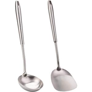 FJNATINH Wok Spatula and Soup Ladle Set - 304 Stainless Steel Wok Utensil Tools Set, 2 Pieces All Metal Cooking Kitchen Utensils,Chinese Wok Accessories for Cast Iron/Carbon Steel Wok