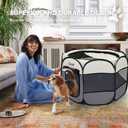 Goozii Pet Cat Playpen for Indoor Cats Enclosed, Puppy Dog Play Pen for Outdoor Travel Camping (Medium Size, Beige & Dark Grey)