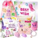 BeYumi Pink Dinosaur Gift for Girls Age 6-8 Birthday Gift Box for 3 4 5 6 7 8 9 10 11 12 Years Old Toddler Girls Basket with Blanket Throw Water Bottle Cosmetic Bag Bracelet for Teens