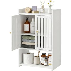 HAYOFAMY Wall Bathroom Storage Cabinet, 4-Tier Medicine Cabinet with Door, Bath Shelf Organizer for Living Room Kitchen Entryway Small Space (7.9" D x 15.7" W x 23.6" H)