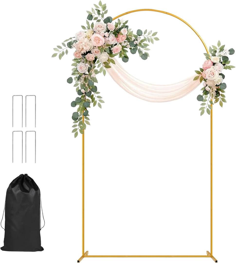 Tamodan 7.2 ft Arch Backdrop Stand, Gold Metal Wedding Arch Stand for Ceremony, Birthday Party, Bridal Baby Shower, Arch Stand for Floral, Balloon, Photo Booth Decorations