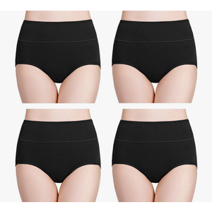 wirarpa Women's Cotton Underwear High Waisted Ladies Panties Full Coverage Briefs Black 4 Pack L