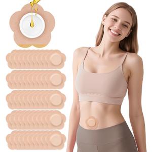 50PCS Castor Oil Patches, Castor Oil Pack Wraps Disposable Organic Cotton Self-Adhesive Pads for Belly Button, Anti Leakage Design, Breathable & Portable, No Wash (Beige)