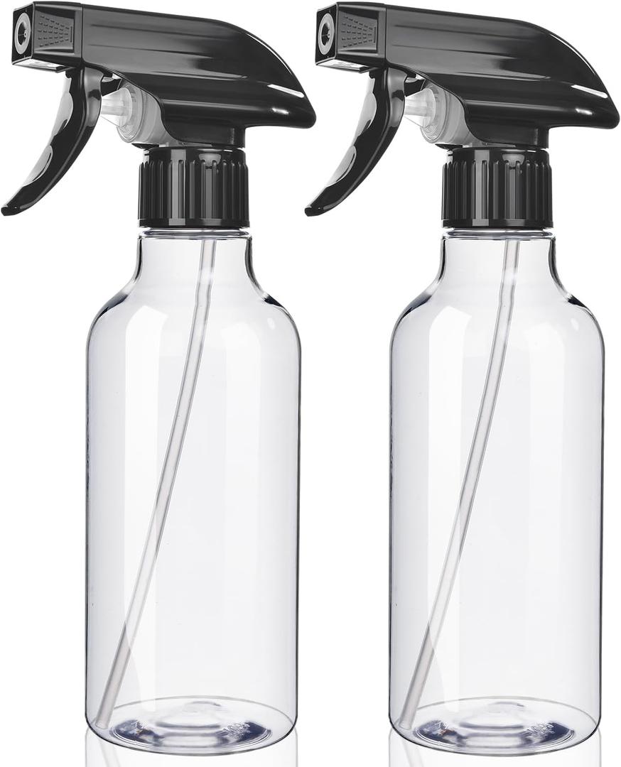 Uineko Spray Bottles 2-Pack, 10 Oz, Mist & Stream, Heavy Duty Spraying Empty Water Sprayer Bottle, BPA Free Plastic Refillable Containers for Cleaning Solutions, Plants, Hair, Essential Oils (Clear)