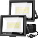 60W LED Flood Light Outdoor with 5FT US Plug, 7200LM Brighter Work Light, IP66 Waterproof Exterior Security Lights, 5000K Daylight White Outside Floodlights for Yard Garage Patio Doorway, 2 Pack