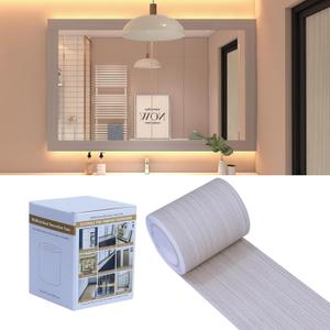 3 x Grey Wood Grain Wallpaper Border Removable PVC Waterproof Peel and Stick Wallpaper,Bathroom Mirror Frame Border Sticker Wall Decor 3.93 inches x 32.8 feet