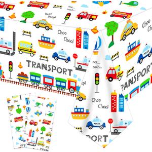 umoni Transportation Tablecloth Transportations Birthday Party Supplies 2PCS Train Bus Table Covers Transportation Party Table Decor for Vehicle Car Theme Baby Shower Decorations