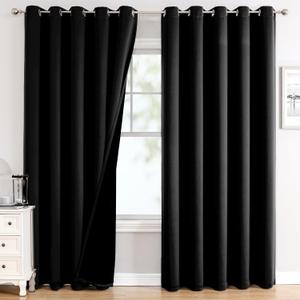 ChrisDowa 100% Blackout Curtains 84 inch Long for Bedroom with Black Liner, Extra Wide 2 Thick Layers Total Blackout Thermal Insulated Grommet Window Curtains 2 Panels Set (Black, 60 x 84 Inch) (60"W x 84"L (Pack of 2))