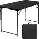 Byliable Folding Table 4 Foot, Heavy Duty Portable Plastic Fold-in-Half Utility 4ft Folding Table with Carrying Handle for Indoor Outdoor, Camping Picnic Party, Black