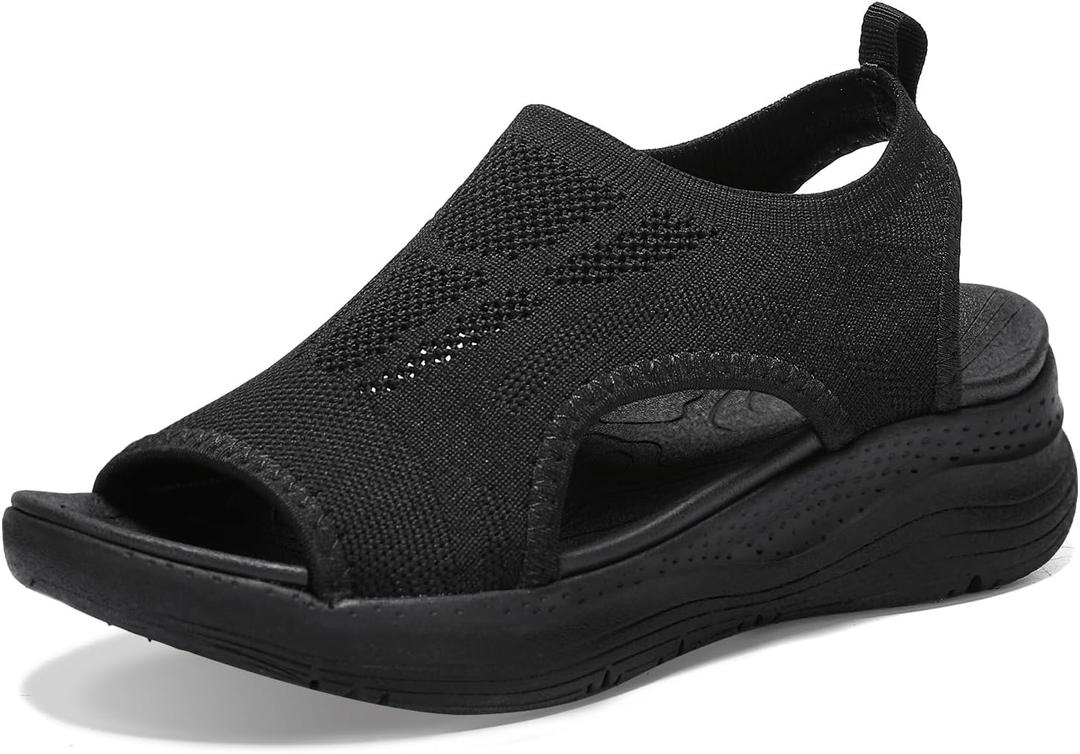 Women Walking Sandals Arch Support Orthotic Comfortable Plantar Fasciitis Non-slip Casual Open Toe Sport Sandals for Athletic Summer Beach (8, Black)